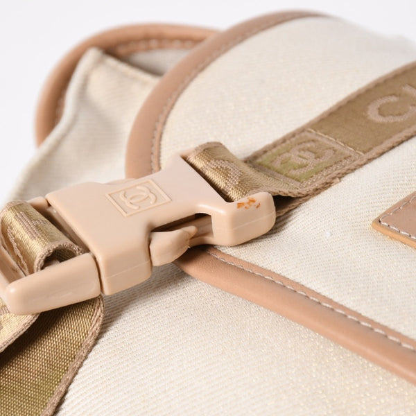 Very Good Condition CHANEL Sportsline Rucksack Backpack No. 10 Coco Mark Leather Canvas Beige Brown Used 4a009035