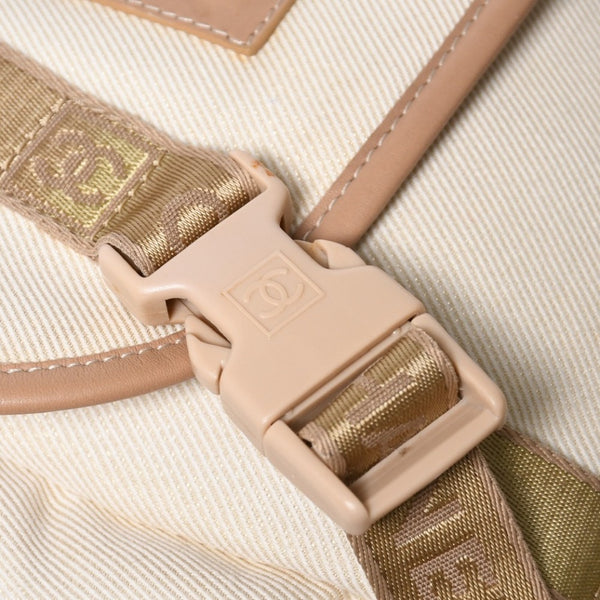 Very Good Condition CHANEL Sportsline Rucksack Backpack No. 10 Coco Mark Leather Canvas Beige Brown Used 4a009035