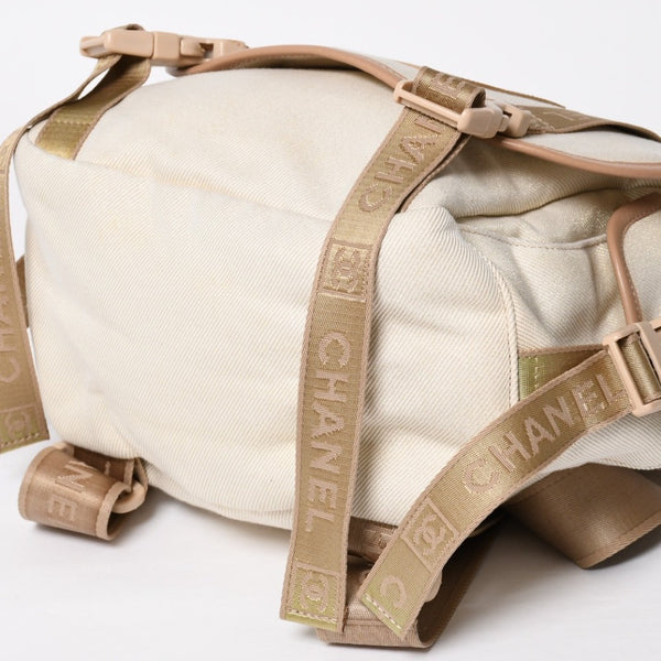 Very Good Condition CHANEL Sportsline Rucksack Backpack No. 10 Coco Mark Leather Canvas Beige Brown Used 4a009035