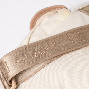 Very Good Condition CHANEL Sportsline Rucksack Backpack No. 10 Coco Mark Leather Canvas Beige Brown Used 4a009035