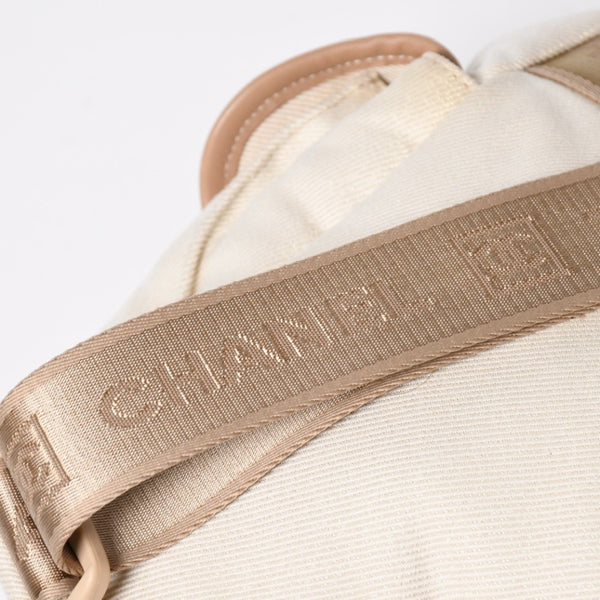 Very Good Condition CHANEL Sportsline Rucksack Backpack No. 10 Coco Mark Leather Canvas Beige Brown Used 4a009035