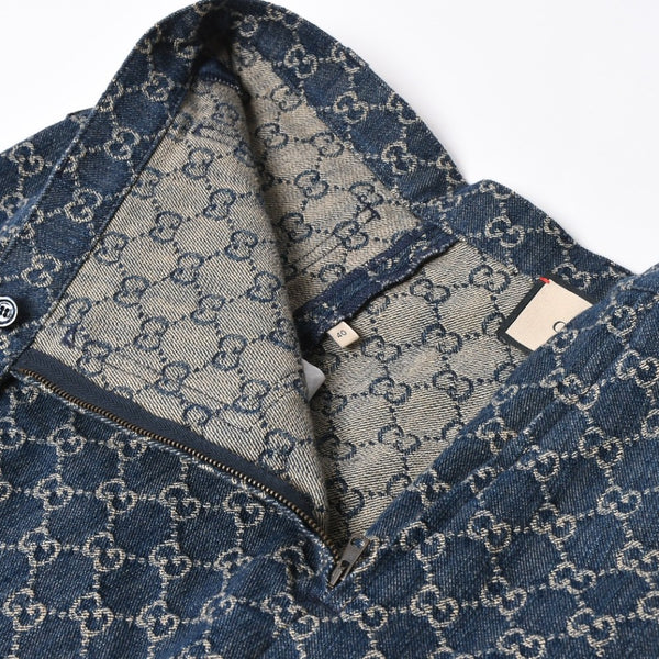 新品同様 GUCCI グッチ GG柄 デニムハーフパンツ 652661 イタリア製 コットン ラムスキン ブルー ブラウン ゴールド金具 サイズ40 中古 4a008950
