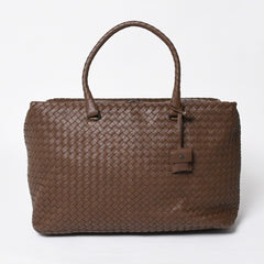Very Good Condition BOTTEGA VENETA Bottega Veneta Brick Tote Bag Boston Bag Brown Dark Brown Intrecciato B01434627X Used 4a009039