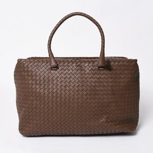Very Good Condition BOTTEGA VENETA Bottega Veneta Brick Tote Bag Boston Bag Brown Dark Brown Intrecciato B01434627X Used 4a009039