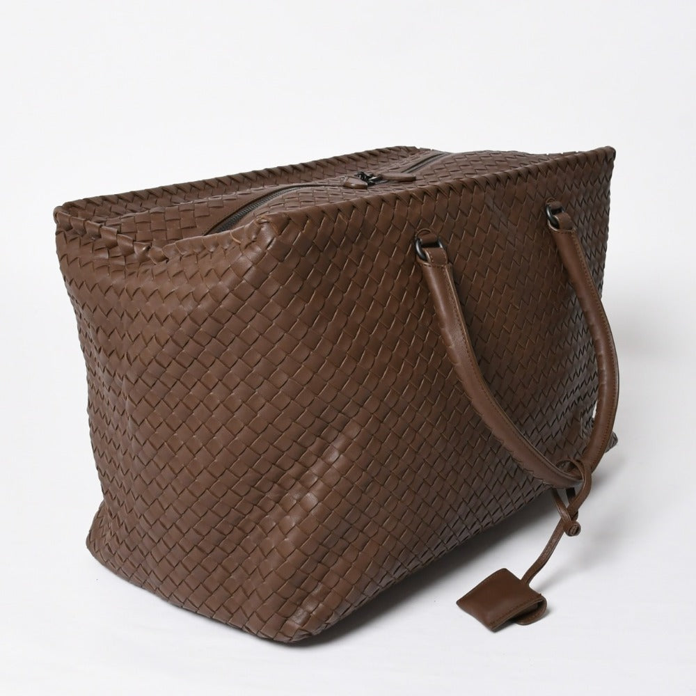 極美品 BOTTEGA VENETA ボッテガヴェネタ ブリック トートバッグ ボストンバッグ ブラウン ダークブラウン イントレチャート B01434627X 中古 4a009039