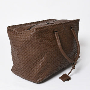 Very Good Condition BOTTEGA VENETA Bottega Veneta Brick Tote Bag Boston Bag Brown Dark Brown Intrecciato B01434627X Used 4a009039