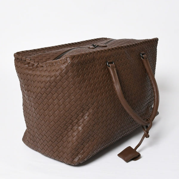 Very Good Condition BOTTEGA VENETA Bottega Veneta Brick Tote Bag Boston Bag Brown Dark Brown Intrecciato B01434627X Used 4a009039