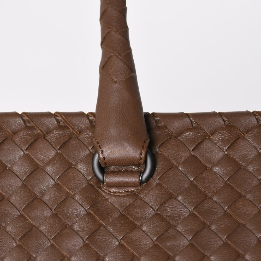 極美品 BOTTEGA VENETA ボッテガヴェネタ ブリック トートバッグ ボストンバッグ ブラウン ダークブラウン イントレチャート B01434627X 中古 4a009039