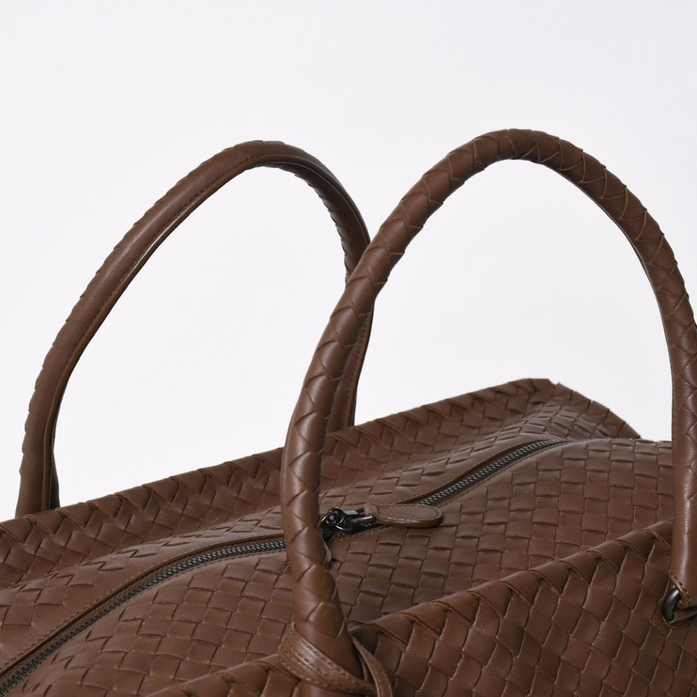 極美品 BOTTEGA VENETA ボッテガヴェネタ ブリック トートバッグ ボストンバッグ ブラウン ダークブラウン イントレチャート B01434627X 中古 4a009039