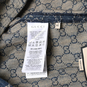 新品同様 GUCCI グッチ GG柄 デニムハーフパンツ 652661 イタリア製 コットン ラムスキン ブルー ブラウン ゴールド金具 サイズ40 中古 4a008950
