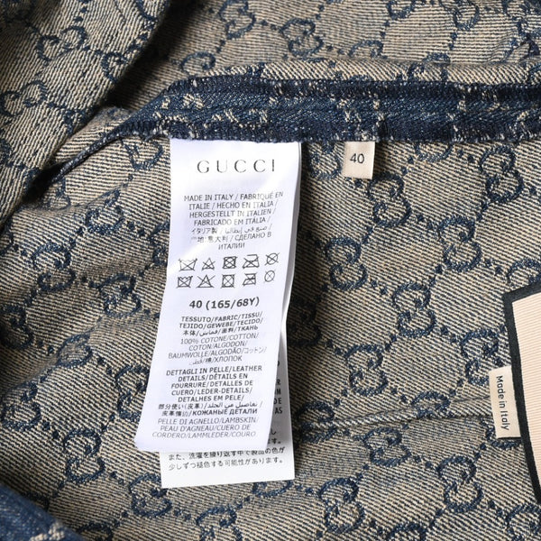 新品同様 GUCCI グッチ GG柄 デニムハーフパンツ 652661 イタリア製 コットン ラムスキン ブルー ブラウン ゴールド金具 サイズ40 中古 4a008950