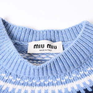 新品同様 MIUMIU ミュウミュウ ウール クルーネックセーター MML02Y サイズ38 マルチカラー 総柄 藤原ヒロシ着用モデル 中古 4a008883