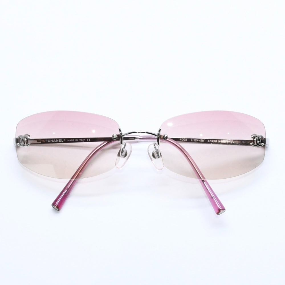 極美品 CHANEL シャネル リムレス サングラス アイウェア 4002 c.124/58 サイズ57□19 130 ココマーク ピンク 中古 4a008488
