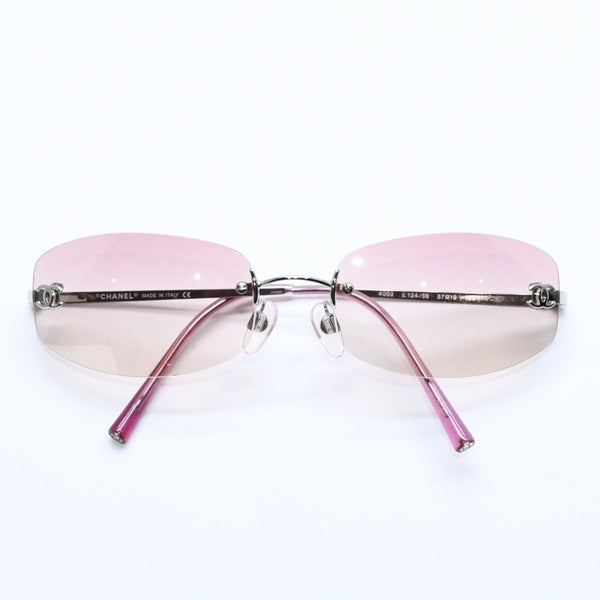 極美品 CHANEL シャネル リムレス サングラス アイウェア 4002 c.124/58 サイズ57□19 130 ココマーク ピンク 中古 4a008488