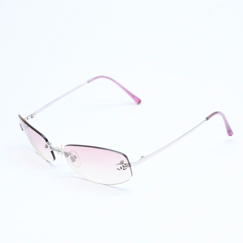 極美品 CHANEL シャネル リムレス サングラス アイウェア 4002 c.124/58 サイズ57□19 130 ココマーク ピンク 中古 4a008488