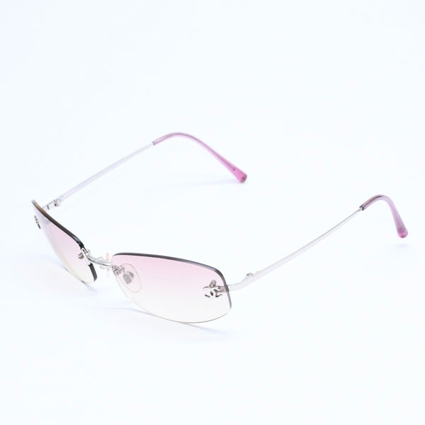 極美品 CHANEL シャネル リムレス サングラス アイウェア 4002 c.124/58 サイズ57□19 130 ココマーク ピンク 中古 4a008488