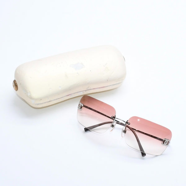 CHANEL シャネル リムレス サングラス アイウェア 4017-D c.124/89 サイズ62□17 120 ココマーク ラインストーン ブラウン 美品 中古 4a008583