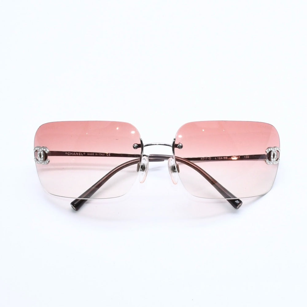 CHANEL Rimless Sunglasses Eyewear 4017-D c.124/89 Size 62□17 120 Coco Mark Rhinestone Brown Good Condition Used 4a008583