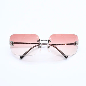CHANEL シャネル リムレス サングラス アイウェア 4017-D c.124/89 サイズ62□17 120 ココマーク ラインストーン ブラウン 美品 中古 4a008583