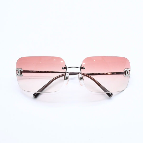 CHANEL シャネル リムレス サングラス アイウェア 4017-D c.124/89 サイズ62□17 120 ココマーク ラインストーン ブラウン 美品 中古 4a008583