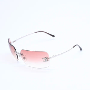 CHANEL シャネル リムレス サングラス アイウェア 4017-D c.124/89 サイズ62□17 120 ココマーク ラインストーン ブラウン 美品 中古 4a008583