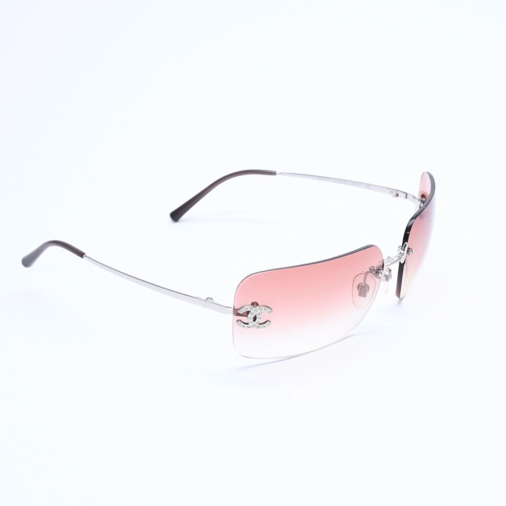 CHANEL Rimless Sunglasses Eyewear 4017-D c.124/89 Size 62□17 120 Coco Mark Rhinestone Brown Good Condition Used 4a008583