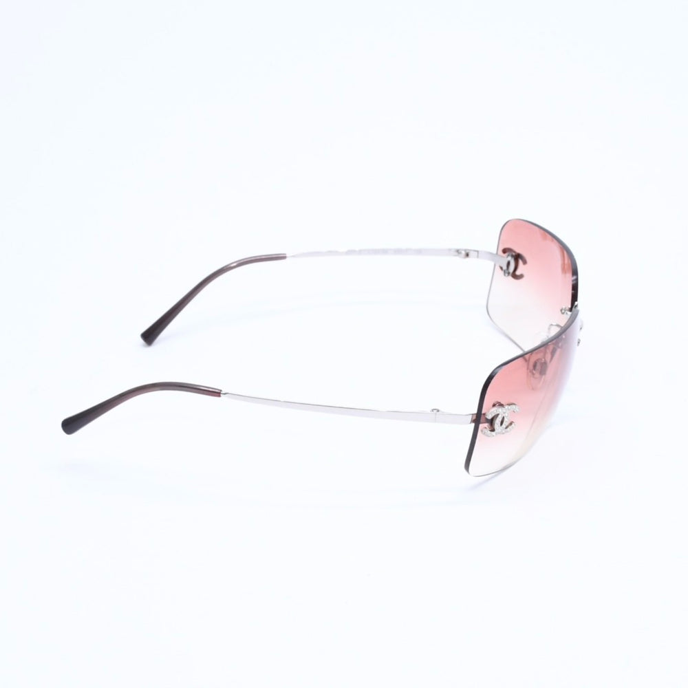 CHANEL シャネル リムレス サングラス アイウェア 4017-D c.124/89 サイズ62□17 120 ココマーク ラインストーン ブラウン 美品 中古 4a008583
