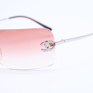 CHANEL シャネル リムレス サングラス アイウェア 4017-D c.124/89 サイズ62□17 120 ココマーク ラインストーン ブラウン 美品 中古 4a008583
