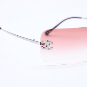 CHANEL シャネル リムレス サングラス アイウェア 4017-D c.124/89 サイズ62□17 120 ココマーク ラインストーン ブラウン 美品 中古 4a008583