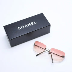 極美品 CHANEL シャネル リムレス サングラス アイウェア 4017-D c.124/89 サイズ62□17 120 ココマーク ラインストーン ブラウン 中古 4a008580
