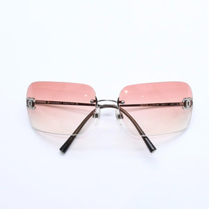 極美品 CHANEL シャネル リムレス サングラス アイウェア 4017-D c.124/89 サイズ62□17 120 ココマーク ラインストーン ブラウン 中古 4a008580