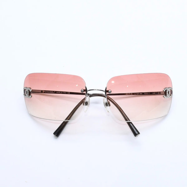 極美品 CHANEL シャネル リムレス サングラス アイウェア 4017-D c.124/89 サイズ62□17 120 ココマーク ラインストーン ブラウン 中古 4a008580