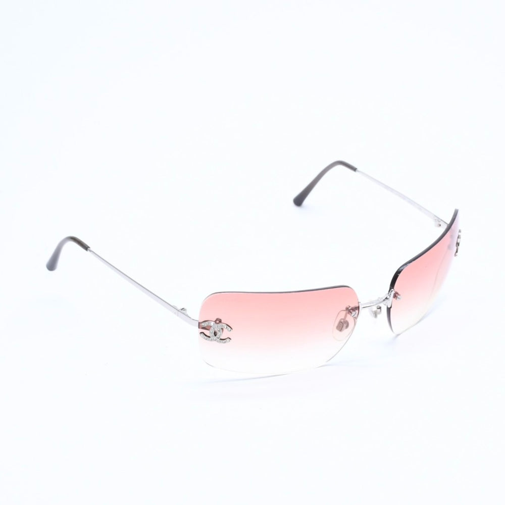 極美品 CHANEL シャネル リムレス サングラス アイウェア 4017-D c.124/89 サイズ62□17 120 ココマーク ラインストーン ブラウン 中古 4a008580