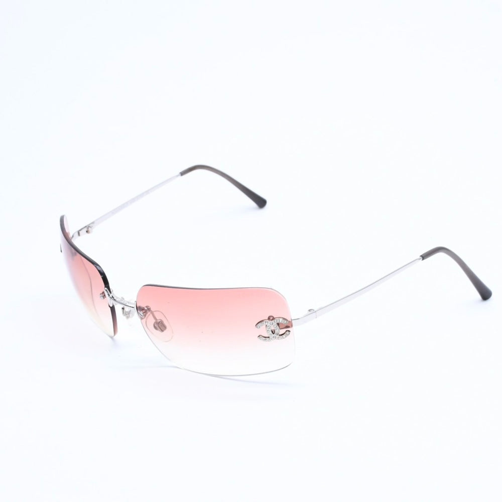 極美品 CHANEL シャネル リムレス サングラス アイウェア 4017-D c.124/89 サイズ62□17 120 ココマーク ラインストーン ブラウン 中古 4a008580