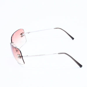 極美品 CHANEL シャネル リムレス サングラス アイウェア 4017-D c.124/89 サイズ62□17 120 ココマーク ラインストーン ブラウン 中古 4a008580
