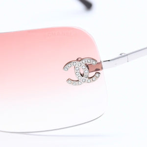 極美品 CHANEL シャネル リムレス サングラス アイウェア 4017-D c.124/89 サイズ62□17 120 ココマーク ラインストーン ブラウン 中古 4a008580