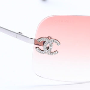 極美品 CHANEL シャネル リムレス サングラス アイウェア 4017-D c.124/89 サイズ62□17 120 ココマーク ラインストーン ブラウン 中古 4a008580