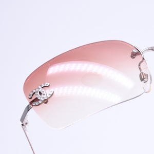 極美品 CHANEL シャネル リムレス サングラス アイウェア 4017-D c.124/89 サイズ62□17 120 ココマーク ラインストーン ブラウン 中古 4a008580