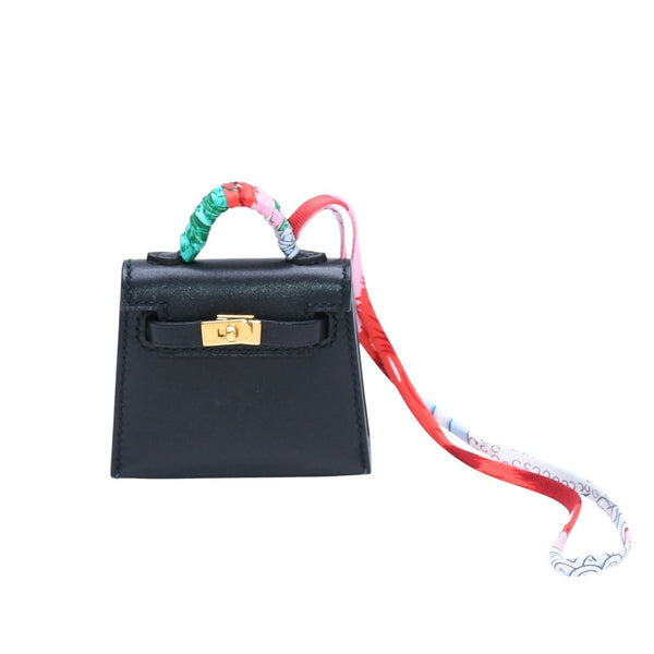新品未使用品 HERMES エルメス Kelly Charm ケリーチャーム バッグ チャーム Y刻印 ブラック ノアール ゴールド金具 希少 中古 4a008874