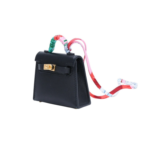 新品未使用品 HERMES エルメス Kelly Charm ケリーチャーム バッグ チャーム Y刻印 ブラック ノアール ゴールド金具 希少 中古 4a008874