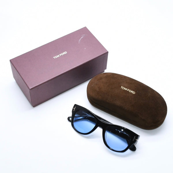 極美品 TOMFORD トムフォード サングラス Cary カリー TF58-F イタリア製 アセテート ブラック ブルー ゴールド金具 サイズ52◻︎20 中古 4a008523