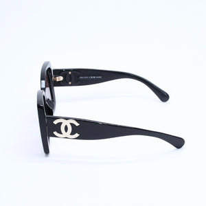 極美品 CHANEL シャネル サングラス ココマーク 5494-A イタリア製 アセテート ブラック ゴールド金具 サイズ53□18 140 中古 4a008508