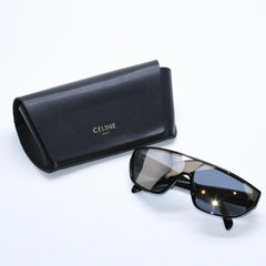 極美品 CELINE セリーヌ スクエア サングラス メガネ CL401951 イタリア製 アセテート ブラック シルバー サイズ143◻︎0 中古 4a008530