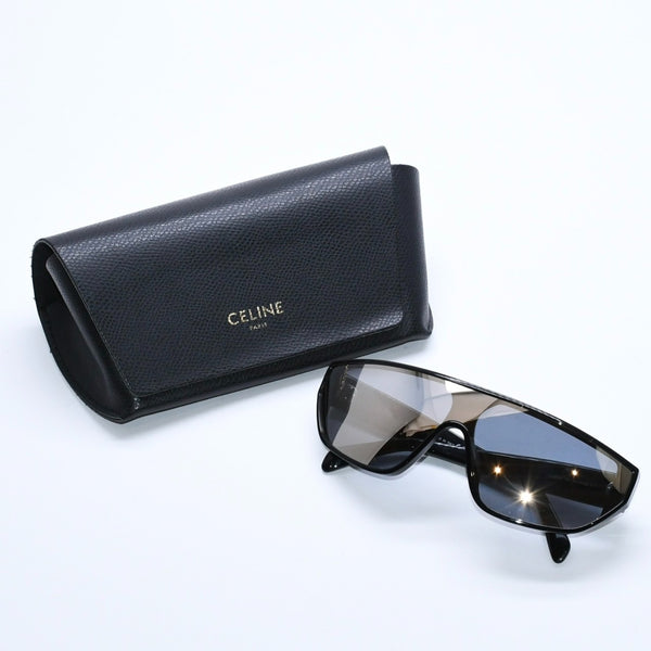 極美品 CELINE セリーヌ スクエア サングラス メガネ CL401951 イタリア製 アセテート ブラック シルバー サイズ143◻︎0 中古 4a008530
