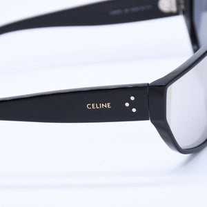 極美品 CELINE セリーヌ スクエア サングラス メガネ CL401951 イタリア製 アセテート ブラック シルバー サイズ143◻︎0 中古 4a008530