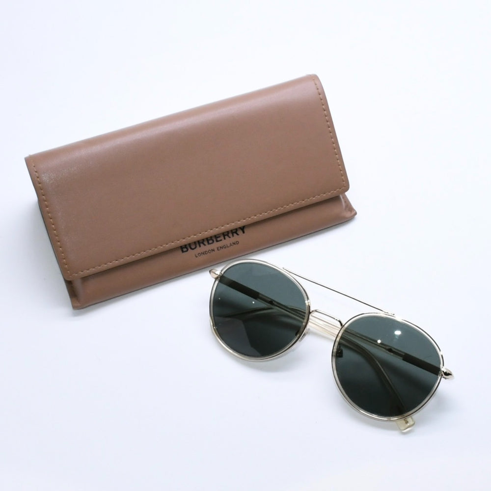 極美品 BURBERRY バーバリー ダブルブリッジ チェック柄 サングラス DY3487626 メタル ゴールド金具 サイズ55◻︎20 中古 4a008499