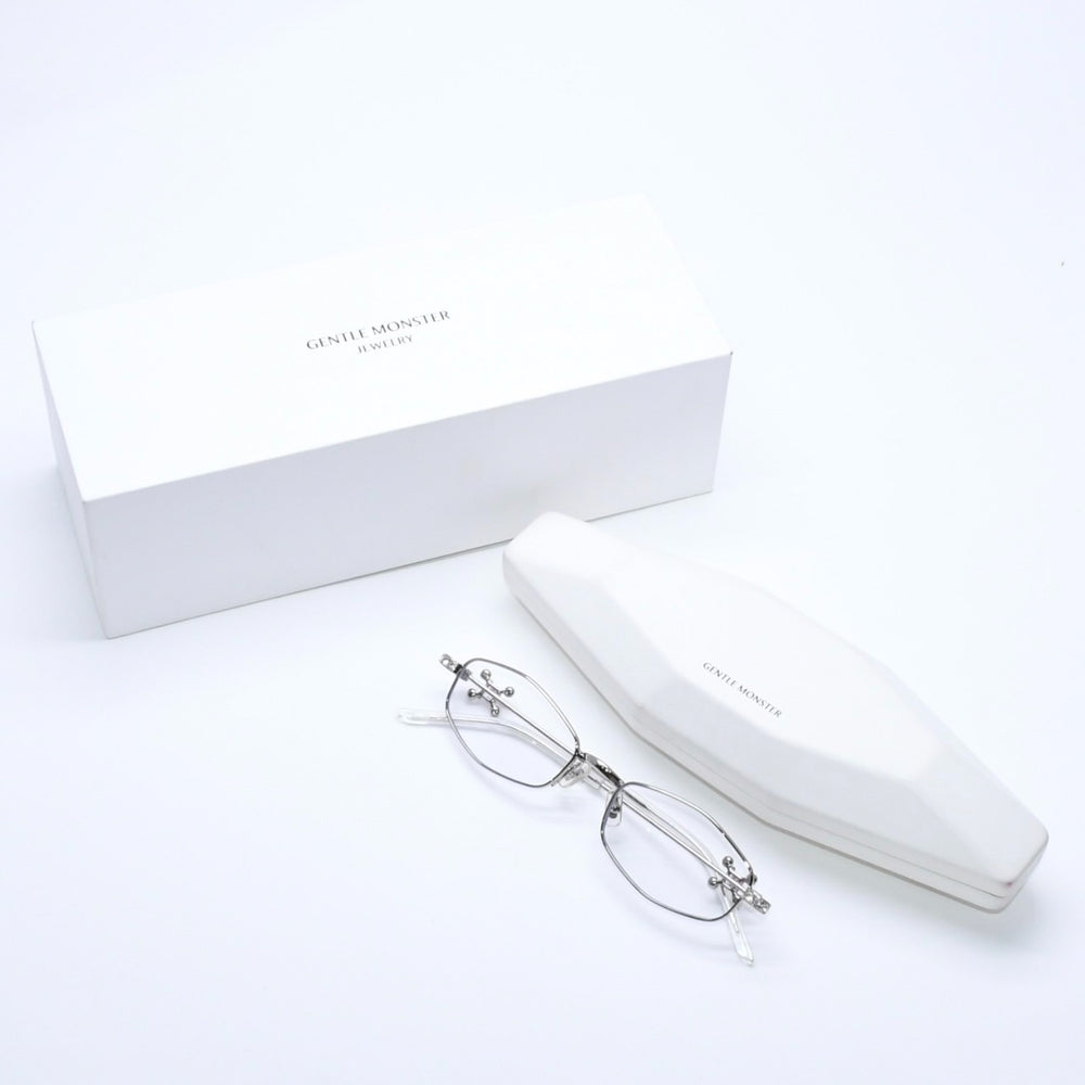新品同様 GENTLE MONSTER ジェントルモンスター Gleam02 サングラス メガネ メタル ラインストーン シルバー金具 中古 4a008440