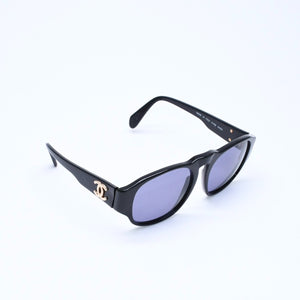 Very Good Condition CHANEL Sunglasses Eyewear 01452 94305 Black Gold Hardware Used 4a008514