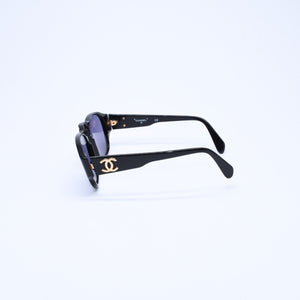 Very Good Condition CHANEL Sunglasses Eyewear 01452 94305 Black Gold Hardware Used 4a008514