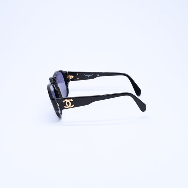 Very Good Condition CHANEL Sunglasses Eyewear 01452 94305 Black Gold Hardware Used 4a008514